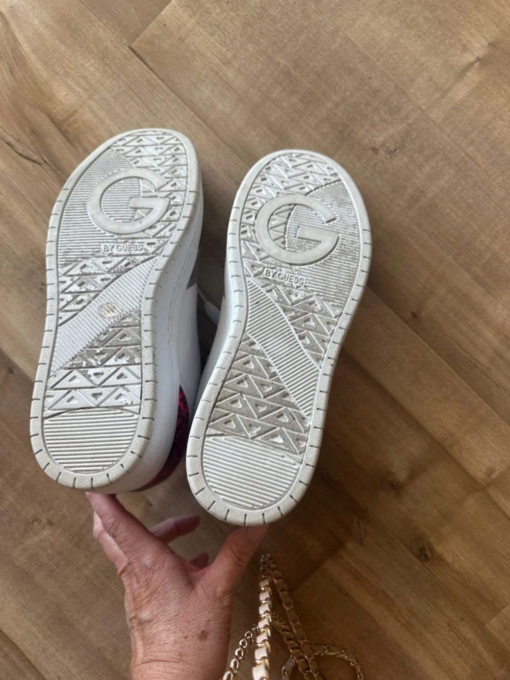 Guess White Platform Sneakers with Neon Pink and Neon Yellow Snakeskin Accents